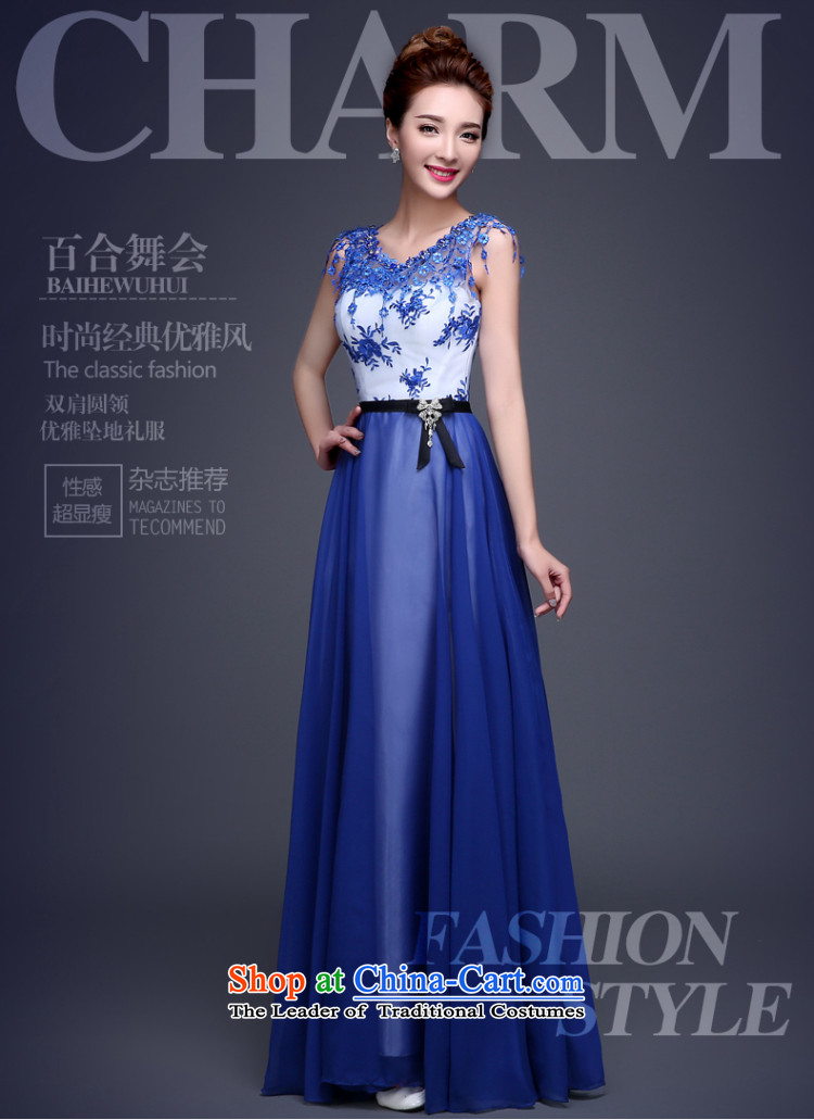 Lily Dance evening dresses long 2015 new Korean fashion Sau San Po blue banquet performances dress moderator evening dresses and winter field shoulder blue S picture, prices, brand platters! The elections are supplied in the national character of distribution, so action, buy now enjoy more preferential! As soon as possible.
