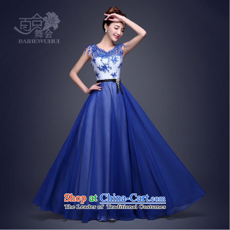Lily Dance evening dresses long 2015 new Korean fashion Sau San Po blue banquet performances dress moderator evening dresses and winter field shoulder blue聽S