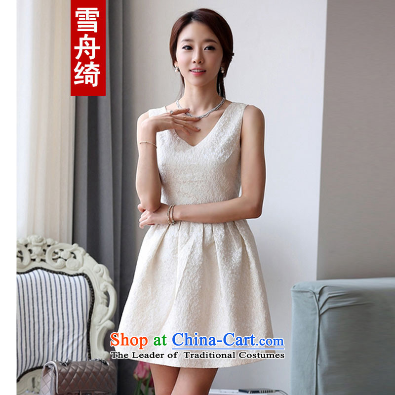 Snow boat spring and summer 2015 as the new Korean sweet stamp V-neck in the Sau San bridesmaid dress dresses Q5488 m White Snow boat as (L, XUEZHOUQI shopping on the Internet has been pressed.)
