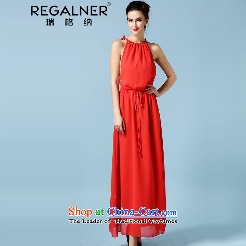 Rui, 2015 New sexy publicity related_ Festival dress skirt Foutune of pure color dual lacing dresses dragging vest skirt the red-orangeXL