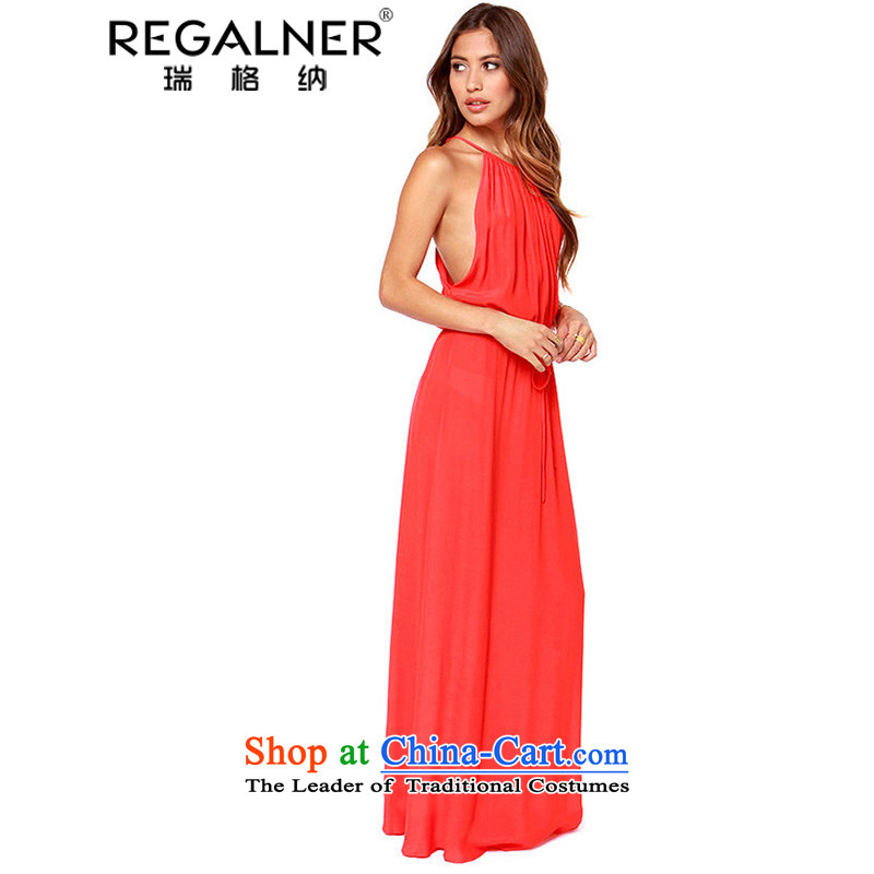 Rui, 2015 spring/summer resort long skirt skirt lifting strap beach banquets dress shoulders a Bow Tie Foutune of long skirt skirt the red-orange XL, Wagner (REGALNER rui) , , , shopping on the Internet