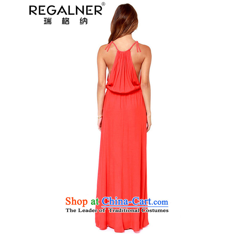 Rui, 2015 spring/summer resort long skirt skirt lifting strap beach banquets dress shoulders a Bow Tie Foutune of long skirt skirt the red-orange XL, Wagner (REGALNER rui) , , , shopping on the Internet