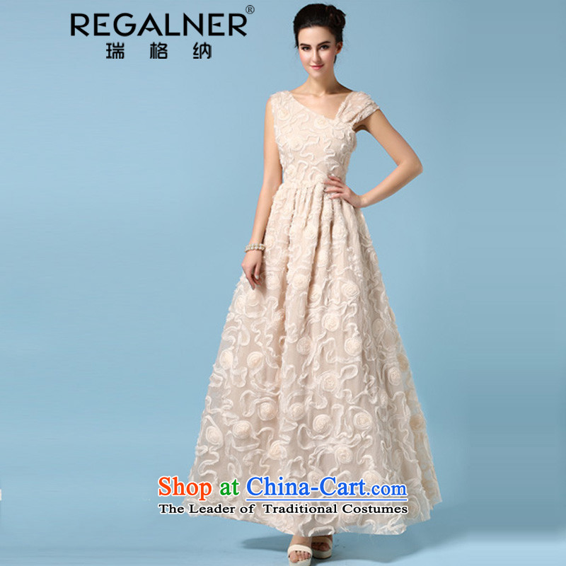 Rui, 2015 New banquet dress shoulder wiping the scoops dresses stereo to drag wrinkle spend long skirt refined apricot S