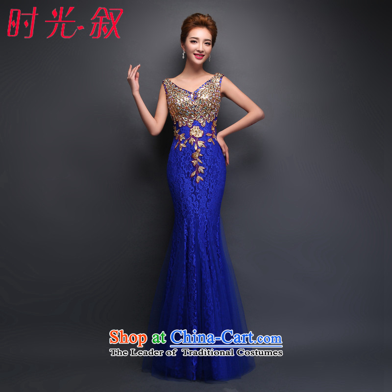 Time Syrian evening dresses long will the girl brides Sau San dress crowsfoot annual meeting women's dresses blue S