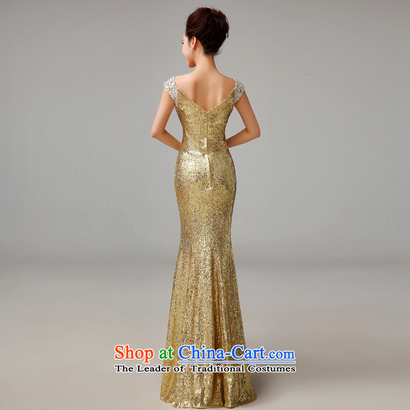 The Syrian gold dress hour long banquet new bride services and stylish bows crowsfoot large stage Sau San dress dinner moderator bridesmaid dress XXL, golden time female Syrian shopping on the Internet has been pressed.