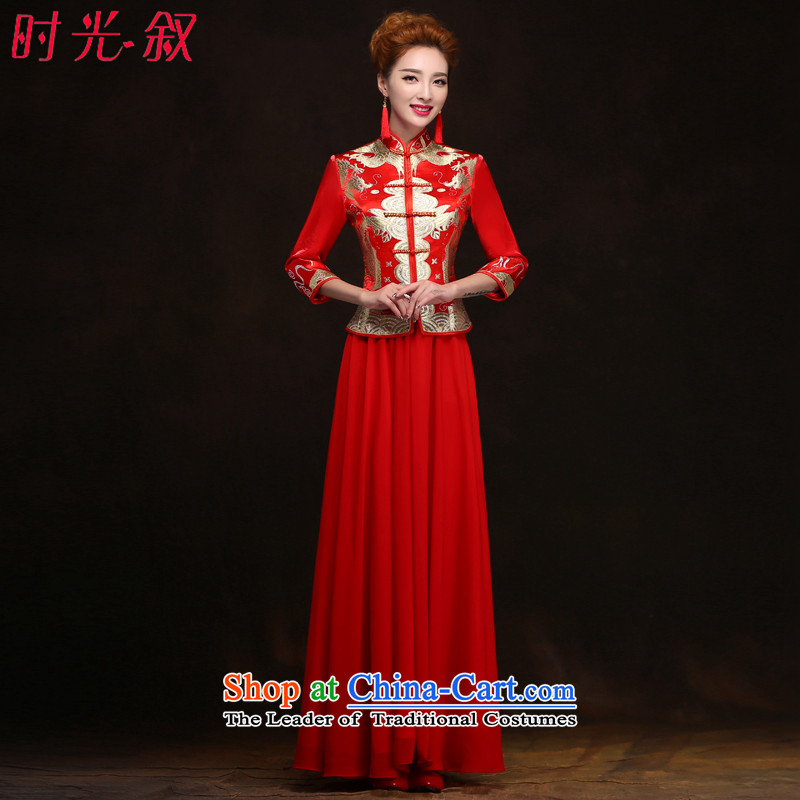 Time in marriage cuff female Syrian Chinese qipao improved stylish Sau San video thin red long bride bows services XL