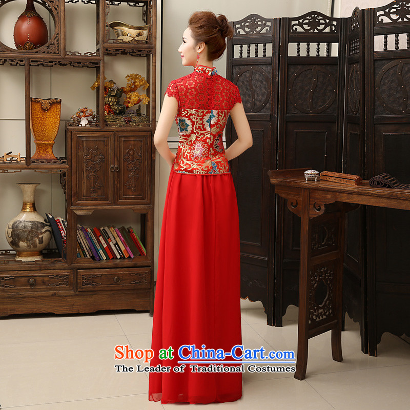  In the fall of 2015, the Syrian time new Chinese improved lace qipao UNIFEM a field shoulder graphics thin cheongsam marriages bows chiffon long diamond XXL, time Syrian shopping on the Internet has been pressed.