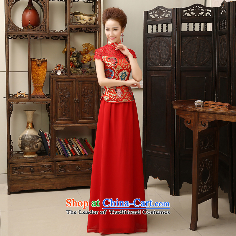 In the fall of 2015, the Syrian time new Chinese improved lace qipao UNIFEM a field shoulder graphics thin cheongsam marriages bows chiffon long diamond XXL, time Syrian shopping on the Internet has been pressed.