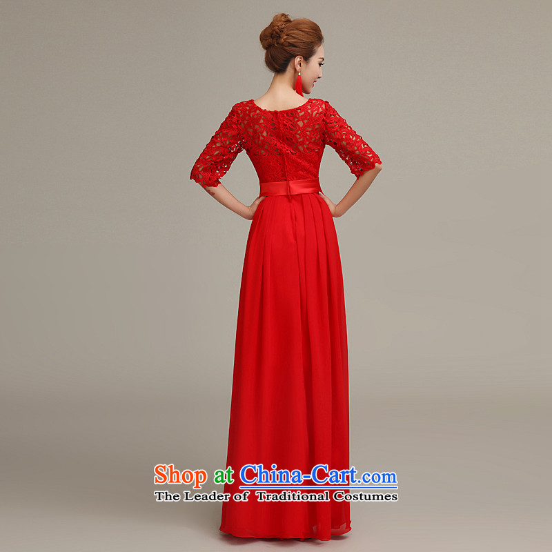 Time stylish bride bows serving syrian Chinese long-sleeved retro cheongsam red lace married long chiffon dress betrothal , L, Syria has been pressed time shopping on the Internet