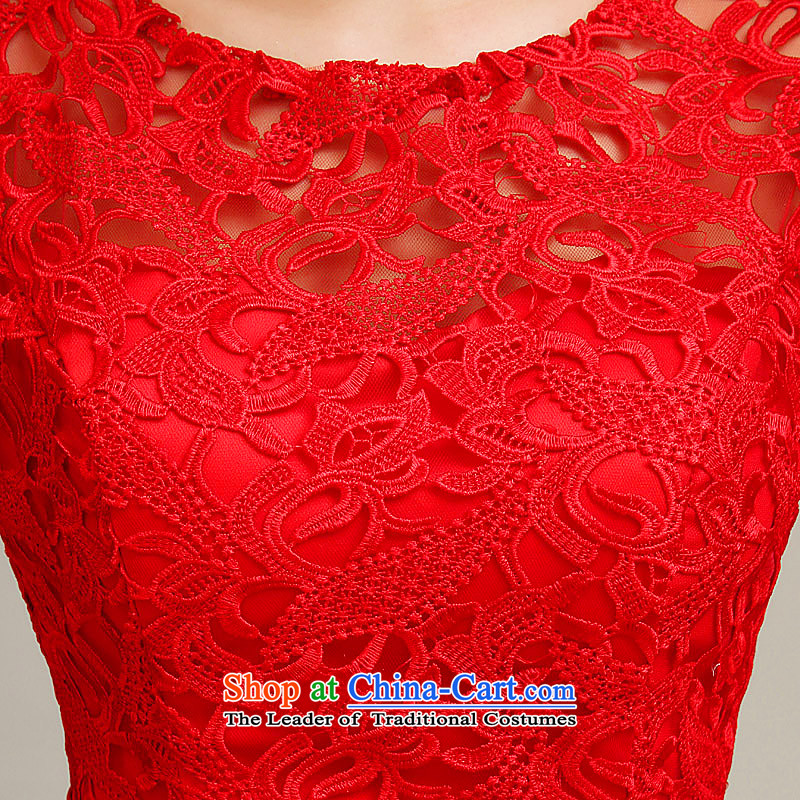 Time stylish bride bows serving syrian Chinese long-sleeved retro cheongsam red lace married long chiffon dress betrothal , L, Syria has been pressed time shopping on the Internet