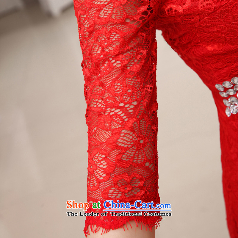 The HIV NEW 2015 bride evening dresses and stylish deep V cuff lace Sau San long marriage bows services red crowsfoot L0046 RED XL code ( 2.2 feet ) of waist miele shopping on the Internet has been pressed.