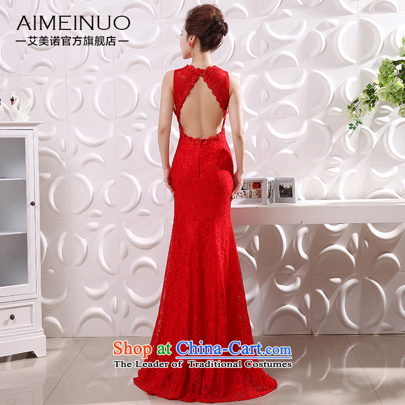 The bridal dresses HIV 2015 new packages and video thin sexy crowsfoot V-Neck shoulders back lace flower show  L0048 dress  code (S waistline red 1.9), HIV Miele shopping on the Internet has been pressed.