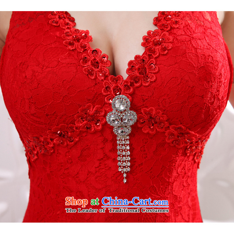 The bridal dresses HIV 2015 new packages and video thin sexy crowsfoot V-Neck shoulders back lace flower show  L0048 dress  code (S waistline red 1.9), HIV Miele shopping on the Internet has been pressed.