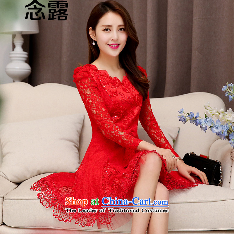 Mindful that the terrace 2015 spring and fall female new Korean fashion sweet temperament Sau San Bow Tie lace forming the dresses married women will be a short skirt small dinner dress red XXL, concept has been pressed terrace shopping on the Internet