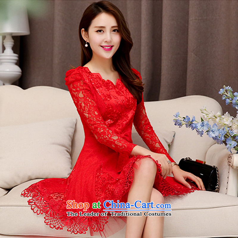 Caesar bride respectfully back to the sprinkler 241 door to stitching lace 9 long-sleeved engraving sleeves, under round-neck collar dresses dance evening dress annual banquet red XXL,TRIUMPHANTKS,,, shopping on the Internet