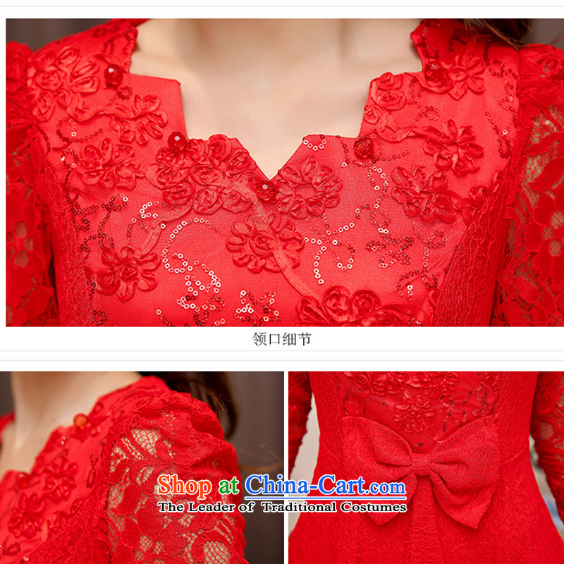 Caesar bride respectfully back to the sprinkler 241 door to stitching lace 9 long-sleeved engraving sleeves, under round-neck collar dresses dance evening dress annual banquet red XXL,TRIUMPHANTKS,,, shopping on the Internet