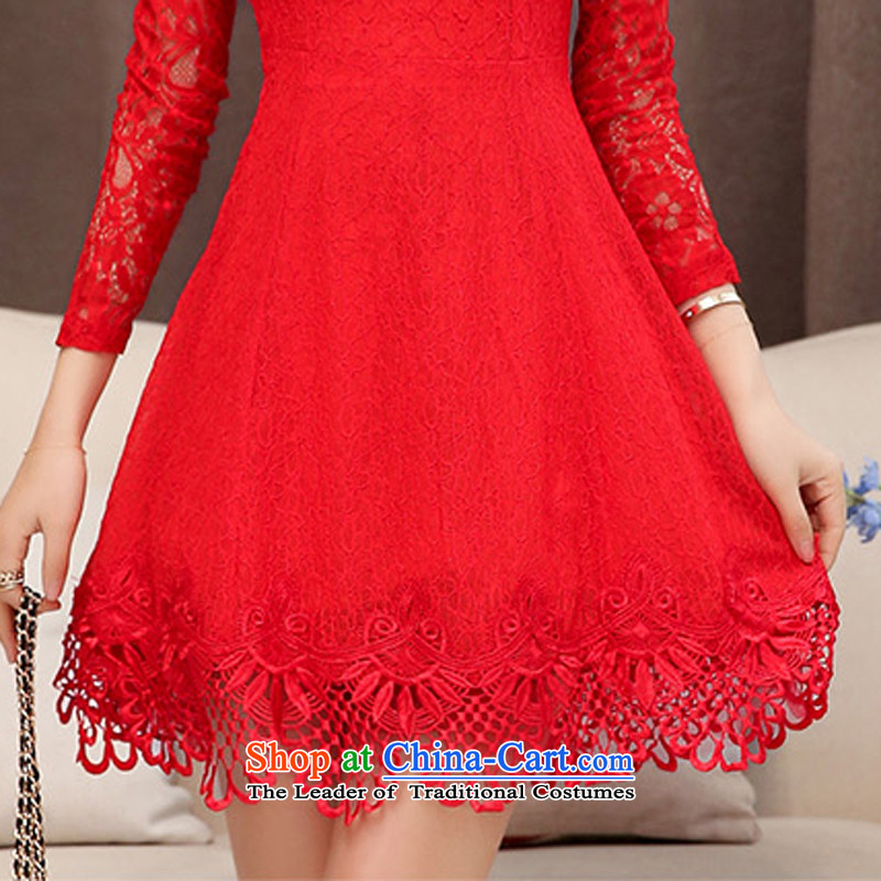Caesar 243 stitching lace dresses dress engraving sleeves 9 round-neck collar bride back cuff door services services annual banquet at the toasting champagne evening dresses red M,TRIUMPHANTKS,,, shopping on the Internet