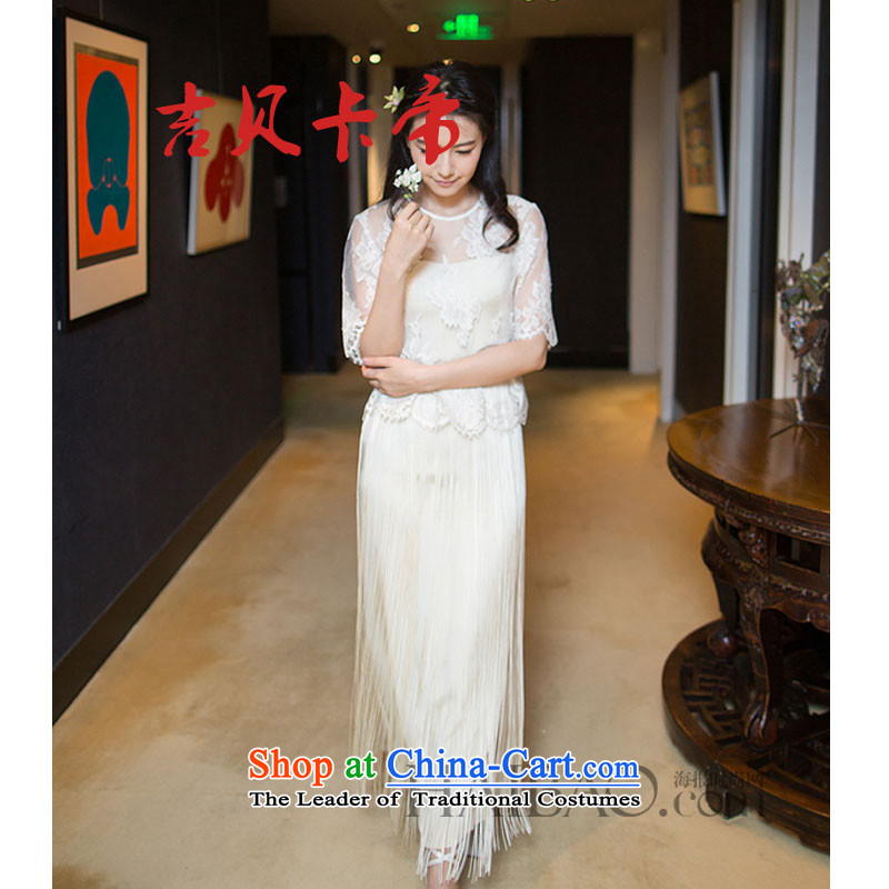 Gibez 3213#2015 Dili hails card Gao Yuanyuan stylish lace short-sleeved stitching edging Sau San dresses white S GIBEZ Card (JIBEIKADI) , , , shopping on the Internet