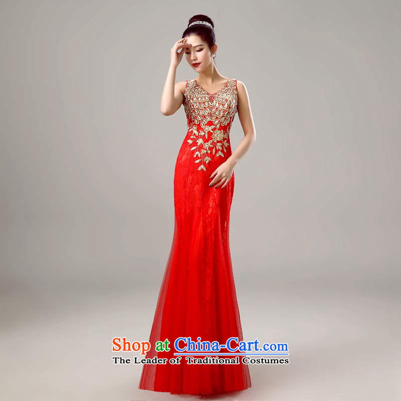 Doi m qi 2015 new shoulders V-Neck red long wedding dresses Bridal Services long marriage toasting champagne evening dresses red S Demi Moor Qi , , , shopping on the Internet