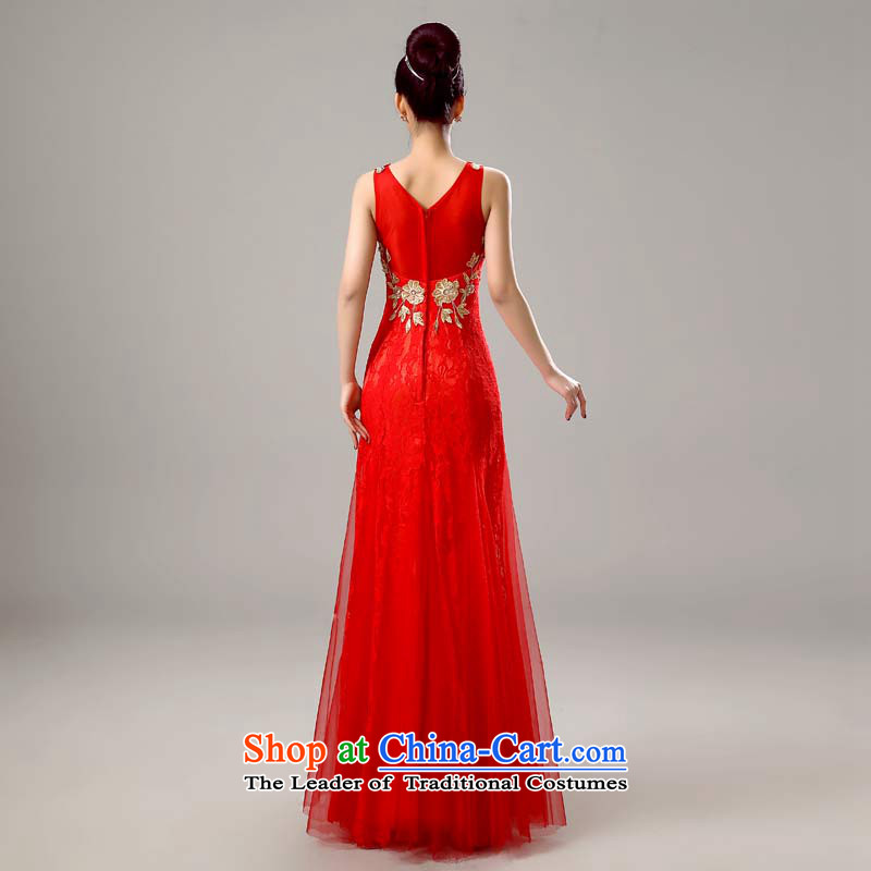 Doi m qi 2015 new shoulders V-Neck red long wedding dresses Bridal Services long marriage toasting champagne evening dresses red S Demi Moor Qi , , , shopping on the Internet