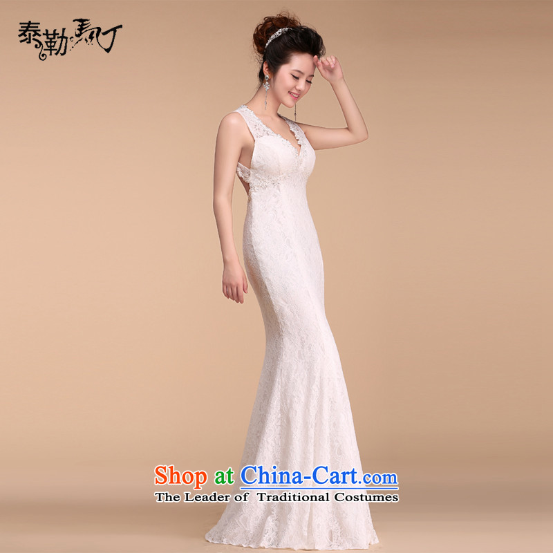 Martin Taylor lace V-Neck crowsfoot long wedding dress 2015 new minimalist bride toasting champagne Sau San Services annual dinner dress white L, Martin (TAILEMARTIN Taylor) , , , shopping on the Internet