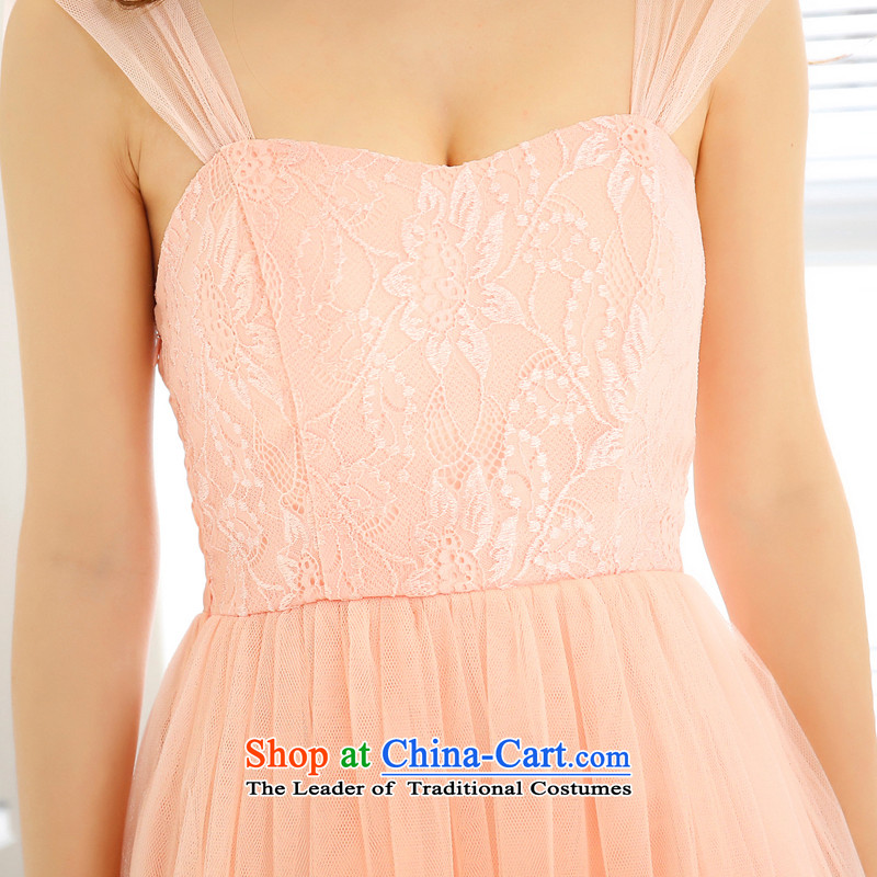 158 and the 2015 Korean Sau San shoulders bare shoulders Top Loin lace spell gauze short) bridesmaid small dress dresses pink M 158 and shopping on the Internet has been pressed.
