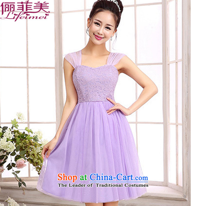 158 and the 2015 Korean Sau San shoulders bare shoulders Top Loin lace spell gauze short) bridesmaid small dress dresses pink M 158 and shopping on the Internet has been pressed.