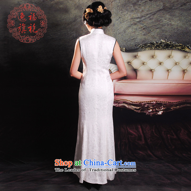 The new summer escape of qipao gown Chinese white gown、Qipao Length of crowsfoot manually Silk Cheongsam high-end custom white S 10 Day Shipping, Yat Fu (EFU) , , , shopping on the Internet