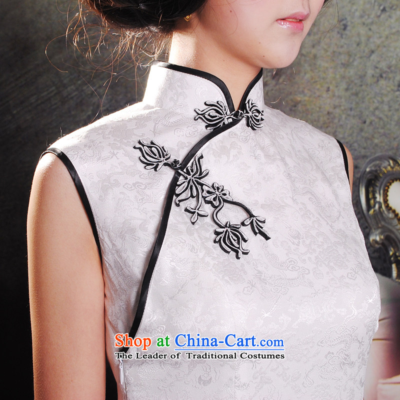 The new summer escape of qipao gown Chinese white gown、Qipao Length of crowsfoot manually Silk Cheongsam high-end custom white S 10 Day Shipping, Yat Fu (EFU) , , , shopping on the Internet