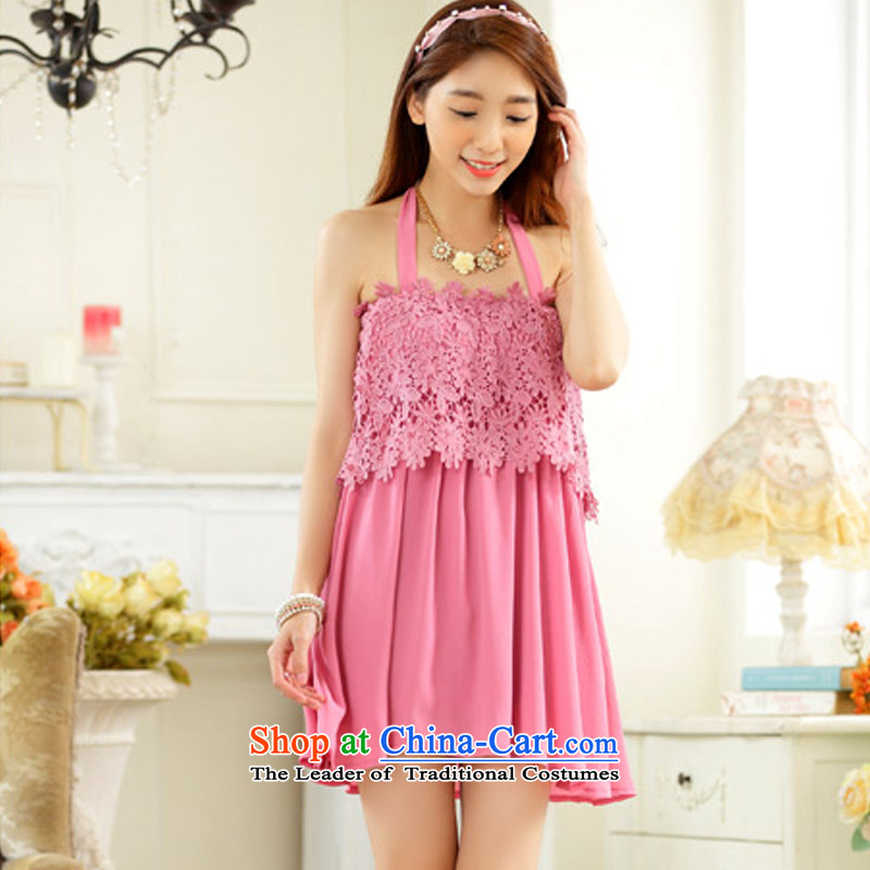 Hiv has been integrated with lace fresh qi elasticated straps bare shoulders long T-shirt larger shirt skirt 9732A-1  XXXL, HIV has pink qi (aiyaqi) , , , shopping on the Internet