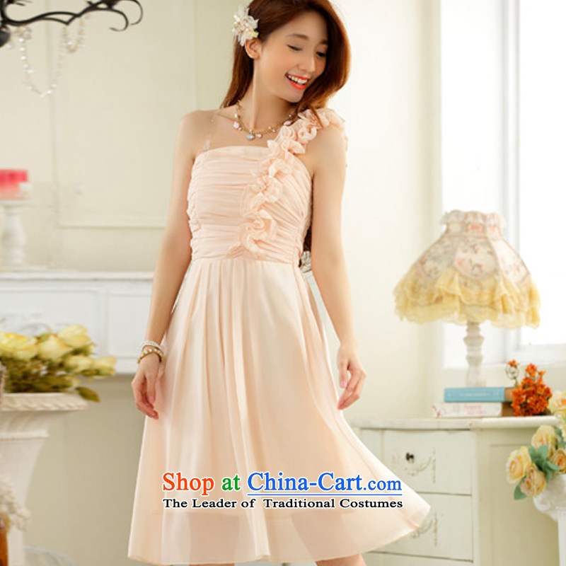 Hiv has stylish wedding season and sisters qi skirt fungus single shoulder foutune chiffon large number, skirts dress dresses 9831A-1  XXL, champagne color has been qi (aiyaqi hiv) , , , shopping on the Internet