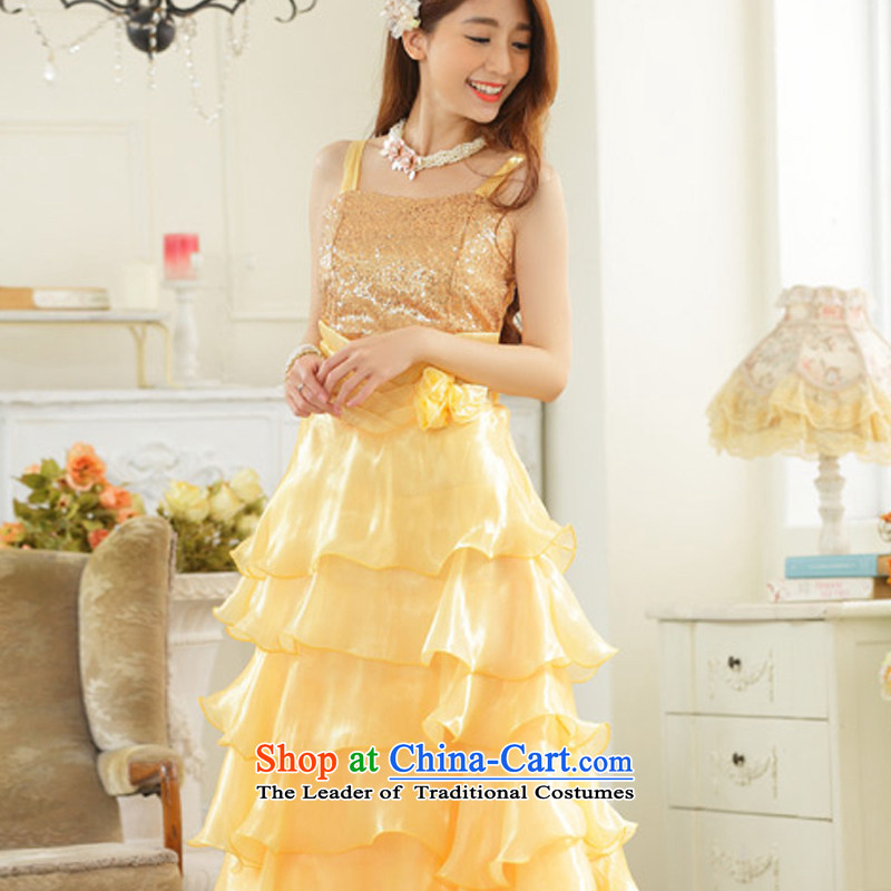 Hiv has eyes show evening qi suction skirt night store front skirt large princess under the auspices of skirt straps long evening dresses dresses 9725A-1 XXL, yellow HIV has been qi (aiyaqi) , , , shopping on the Internet