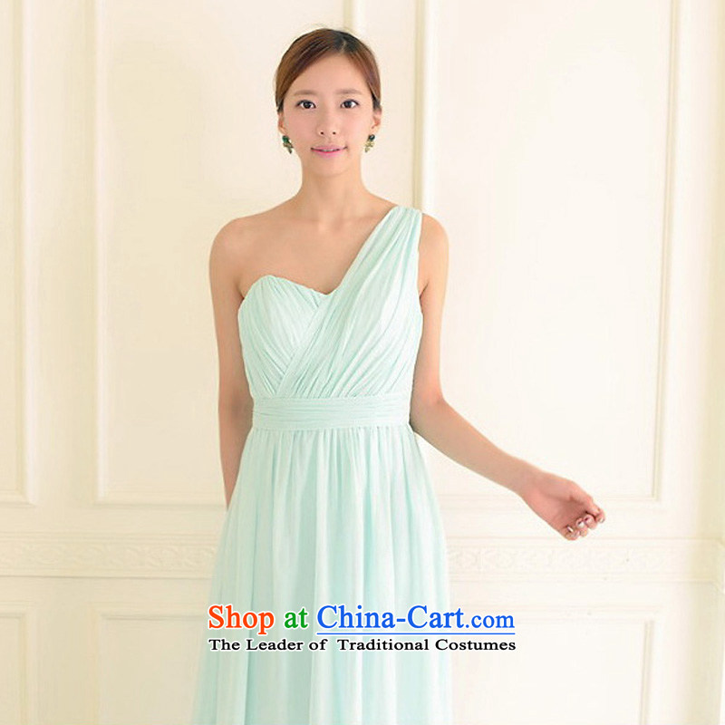 The sponsors of the 2015 New LAURELMARY, Korean simply decorated Beveled Shoulder Foutune of small A swing chiffon align to dress as figure light blue green custom size, included the , , , shopping on the Internet