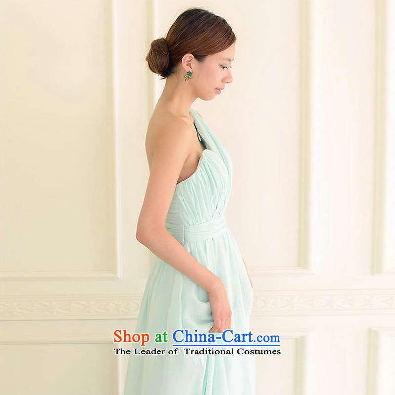 The sponsors of the 2015 New LAURELMARY, Korean simply decorated Beveled Shoulder Foutune of small A swing chiffon align to dress as figure light blue green custom size, included the , , , shopping on the Internet
