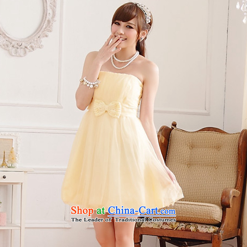 Hiv has been qi sweet sister skirt bead chain bow ties at the end of lap gauze thin chest bare shoulders dress dresses 9712A-1 champagne color XL, HIV has been qi (aiyaqi) , , , shopping on the Internet