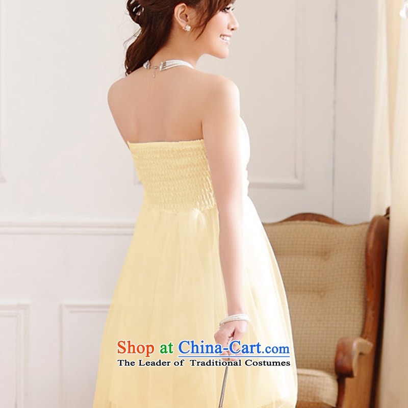 Hiv has been qi sweet sister skirt bead chain bow ties at the end of lap gauze thin chest bare shoulders dress dresses 9712A-1 champagne color XL, HIV has been qi (aiyaqi) , , , shopping on the Internet