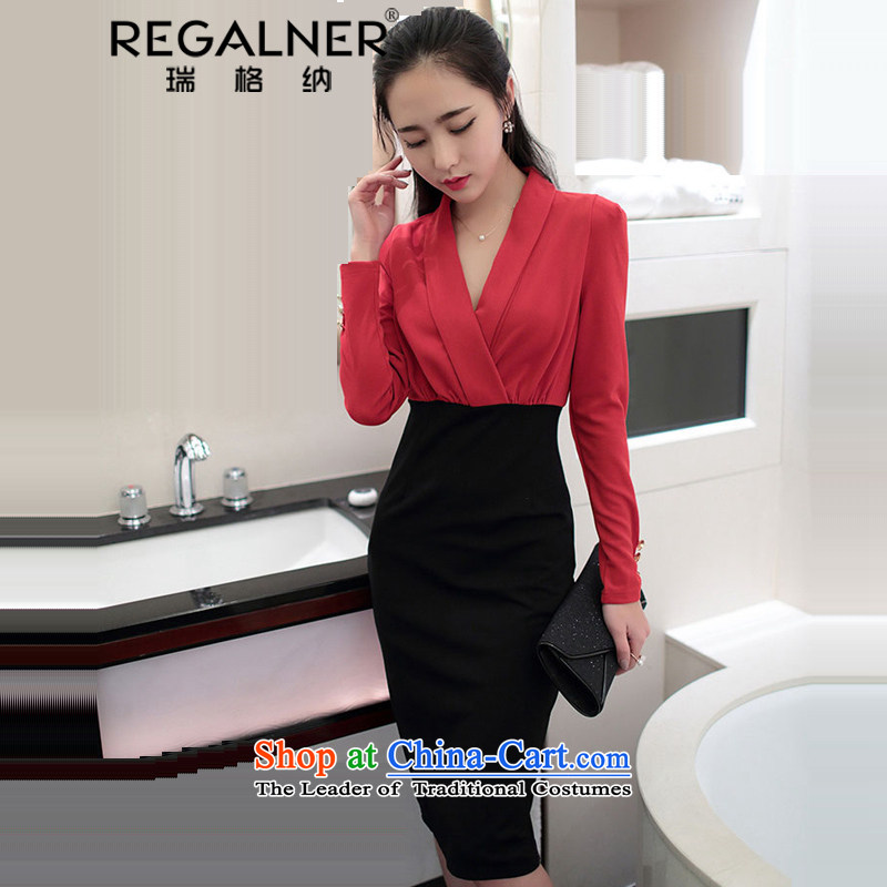 Rui, 2015 Fall_Winter Collections Of new women's sexy aristocratic temperament long-sleeved gown sexy beauty package and forming the women's dresses red and black L