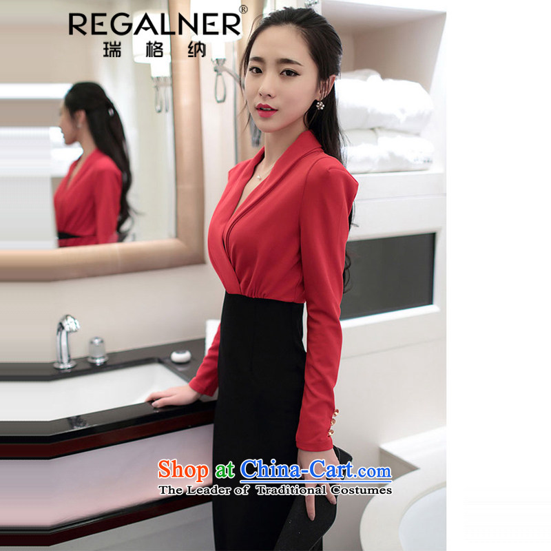 Rui, 2015 Fall/Winter Collections Of new women's sexy aristocratic temperament long-sleeved gown sexy beauty package and forming the women's dresses red and black , L, Wagner (REGALNER rui) , , , shopping on the Internet