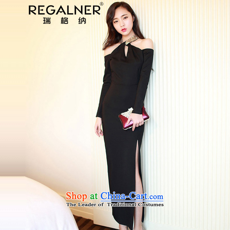Rui, 2015 Fall/Winter Collections Of new women's sexy aristocratic hanging in the air also long-sleeved bare shoulders of the forklift truck and sexy women's night package and dresses dress long skirt black , Rui S, (REGALNER shopping on the Internet has been pressed.)