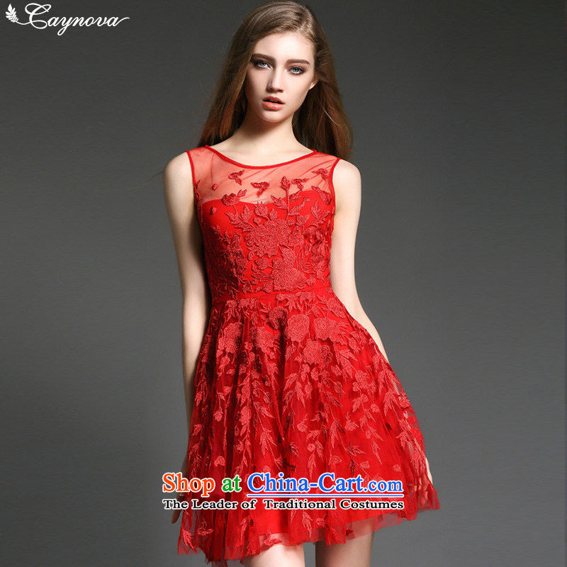 New stylish of caynova2015 sense of nets gold embroidery Sau San video thin dress dresses redXL