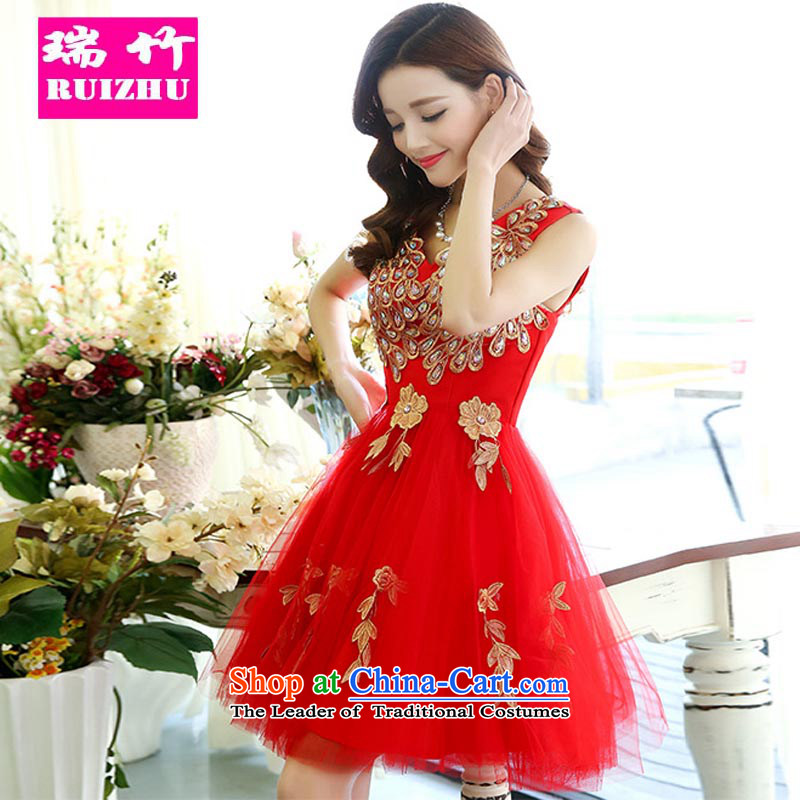 Rui Zhu Wedding Dress Short of marriages red bows sister skirt bridesmaid services serving the small dress the new 2015 Ms. Red XL