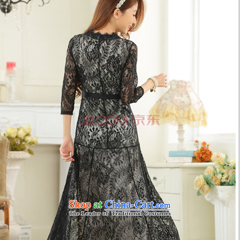 Hiv has been qi spring and summer Korean Niba Sleeve V-neck and slender, Sau San video long skirt evening dress bridesmaid skirt to increase the annual number of  hiv has black XXXL, 9731A-1 qi (aiyaqi) , , , shopping on the Internet