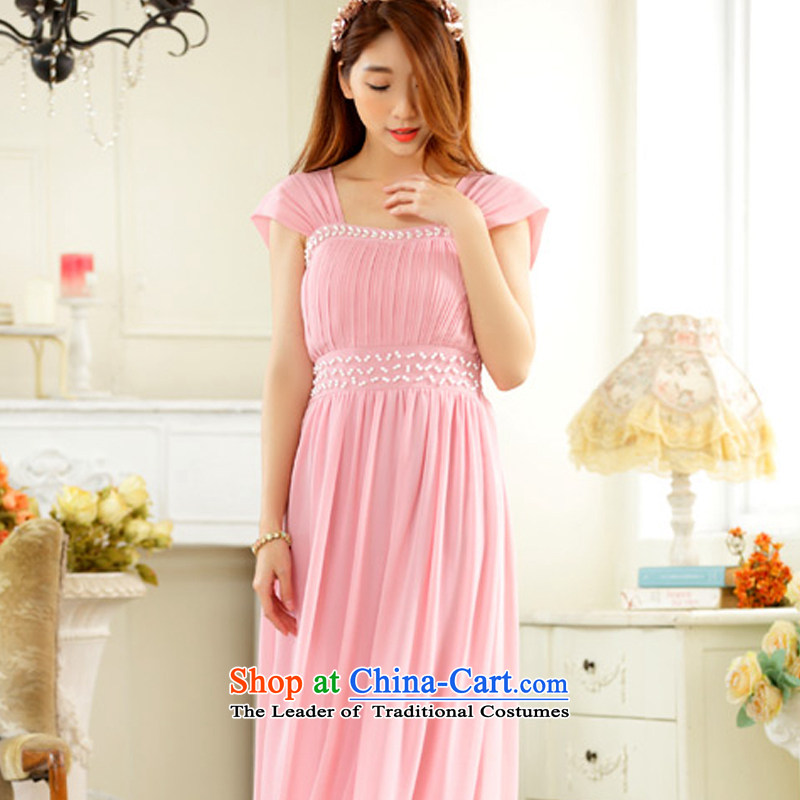 Hiv has been in high-end dress qi shoulder hand nailed on the Pearl River delta drilling-long gown chiffon dresses 9628A-1  XXXL, Pink (aiyaqi HIV has been qi) , , , shopping on the Internet