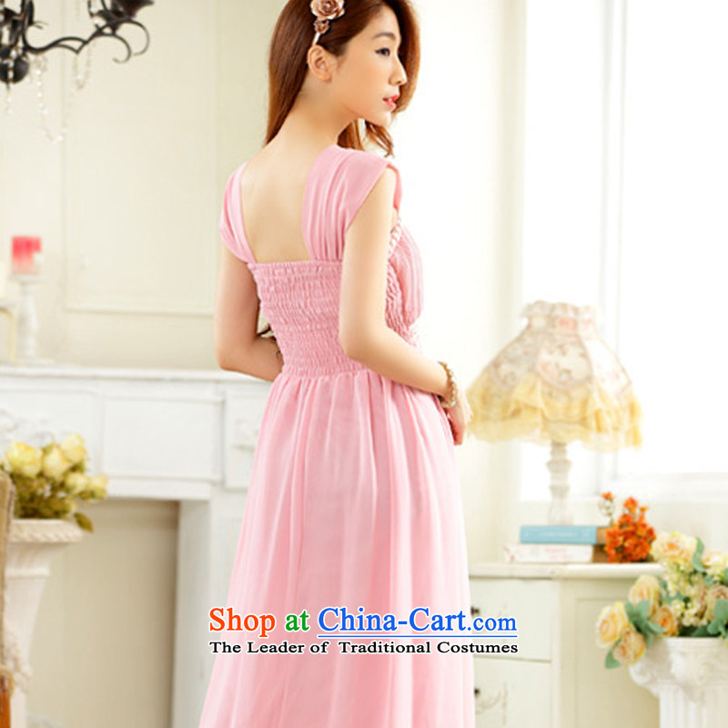 Hiv has been in high-end dress qi shoulder hand nailed on the Pearl River delta drilling-long gown chiffon dresses 9628A-1  XXXL, Pink (aiyaqi HIV has been qi) , , , shopping on the Internet