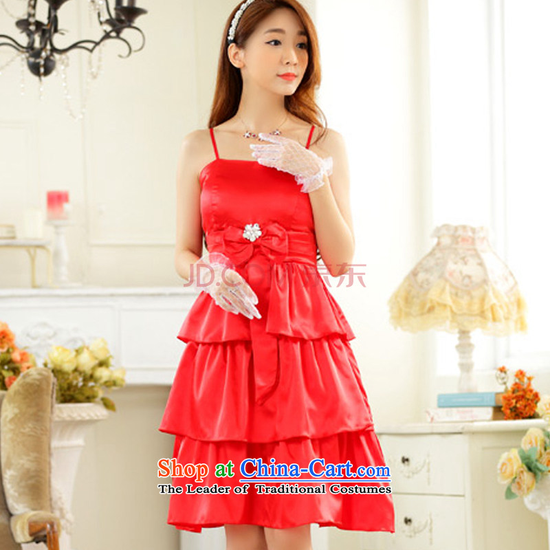 Hiv has anointed summer qi chest evening dresses bridesmaid skirt xl female Foutune of video thin princess skirt cake skirt strap dresses 9923A-1  XXL, red (aiyaqi HIV has been qi) , , , shopping on the Internet