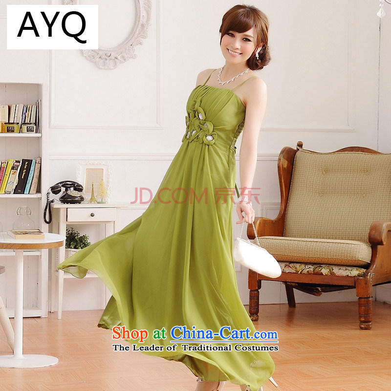 Hiv has been Qi Western chiffon dresses video thin and chest straps sweet bridesmaid sister bridal dresses long 9218A-1 banquet green XL