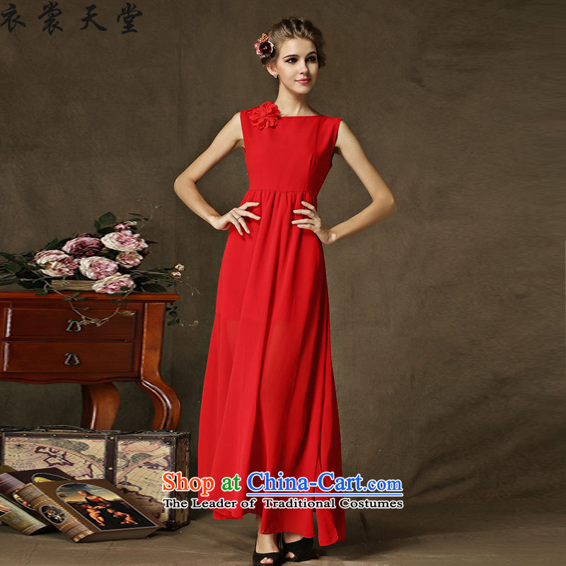Yi God spring and summer 2015 and sexy side of the forklift truck to drag spend shoulder long skirt Sau San video thin dresses 8133_ boxed dinner RED M