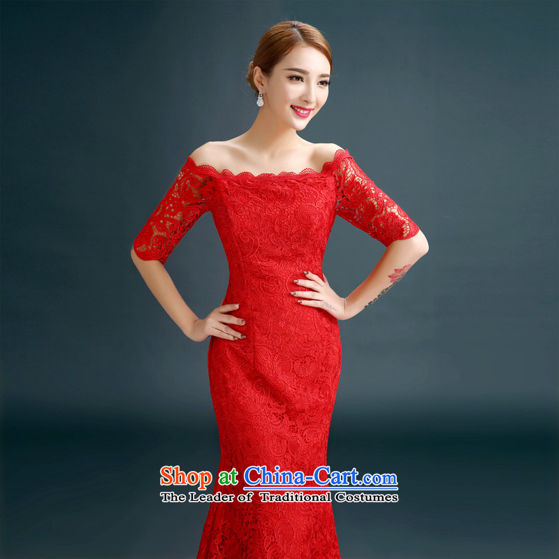 Gil beautiful spring and summer 2015 new marriages one field shoulder bows tie long crowsfoot lace evening dress red , L, Gil beautiful shopping on the Internet has been pressed.