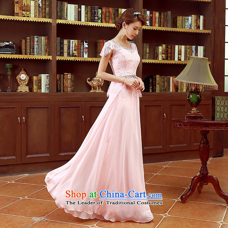 The Korean version of the stylish shoulders water drilling bride bridesmaid mission red long marriage bows dresscode pink XL