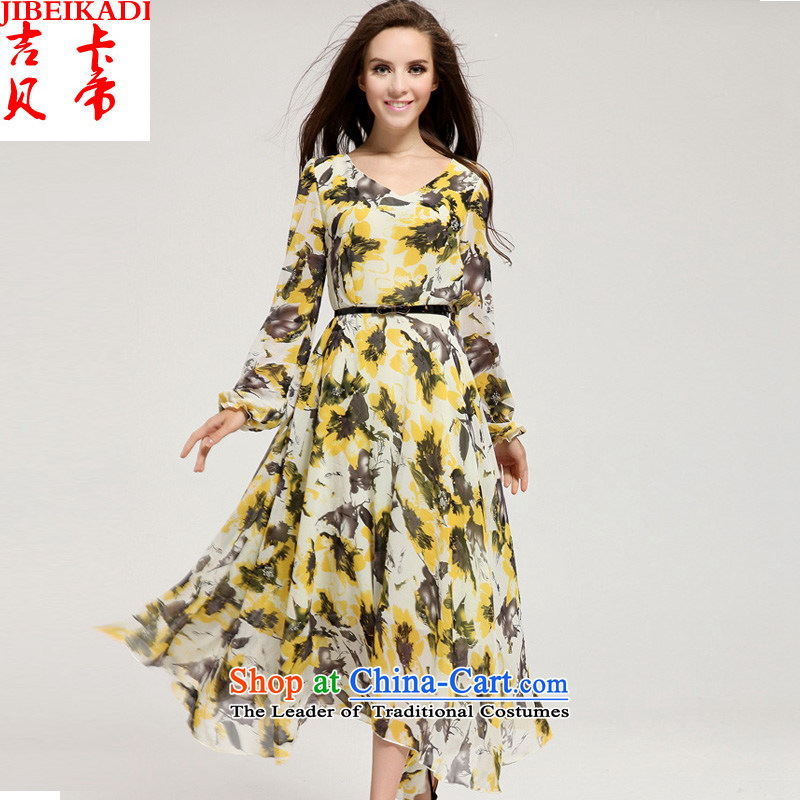 Gibez Card Dili spring and summer real concept long-sleeved premium Korean leaves stamp large dresses Wong To Suit M Gil Lap Bekaa in Dili (JIBEIKADI) , , , shopping on the Internet